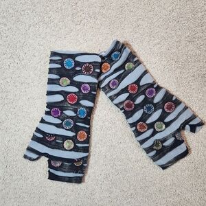 Rising Tide Fingerless Mittens with Embroidered Colorful Accents Boho, Whimsical